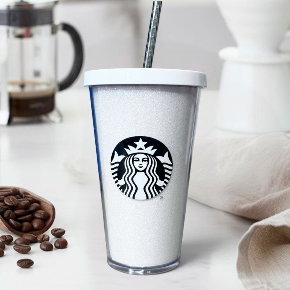 Starbucks White Sparkly Tumbler 16oz